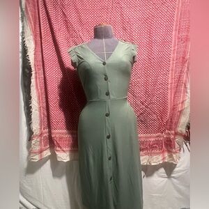 Green midi dress with ruffle short sleeves and drop waist x-small